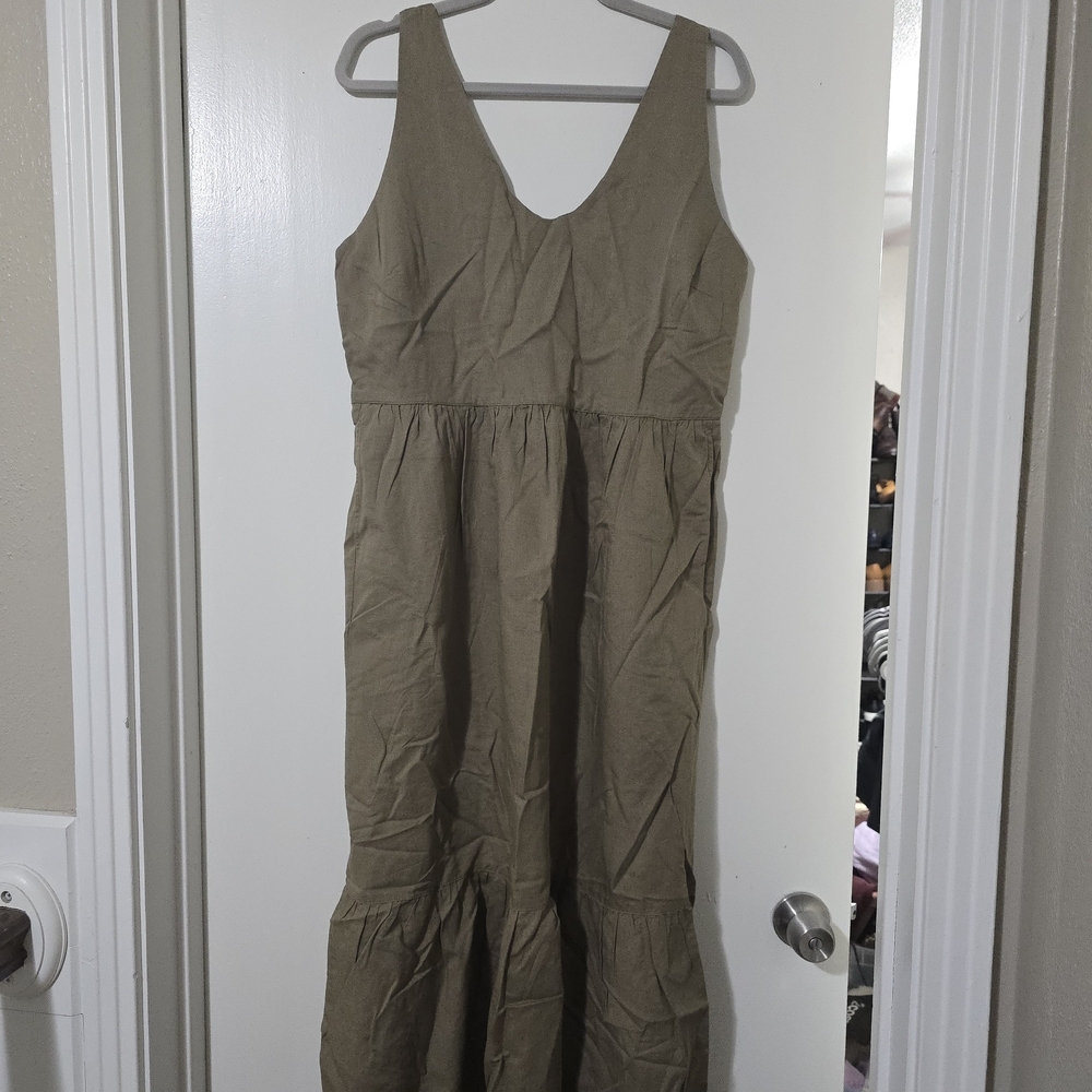 Pact Easy Tank Dress Khaki Green Canopy Linen Blend